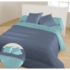 BLEU CALIN Couette Chaude Bicolore Nuit/Glacier 140x200cm