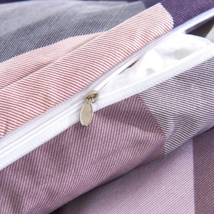 Jeu De Housse De Couette Carreaux Violet 200x220/60x70 Cm 3 Jeu De Housse De Couette Carreaux Violet 200x220/60x70 Cm – Image 3