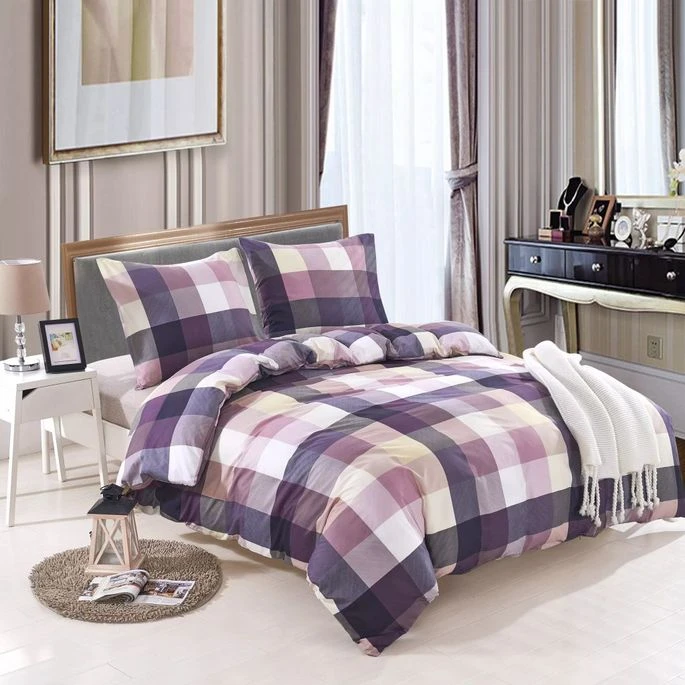 Jeu De Housse De Couette Carreaux Violet 200x220/60x70 Cm 4 Jeu De Housse De Couette Carreaux Violet 200x220/60x70 Cm – Image 4