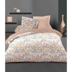 LOVELY HOME Parure De Couette 240x260 Cm + 2 Taies D'oreiller 65x65 Cm - 100% Coton MALMO - Rose Poudré