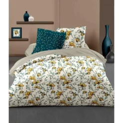 LOVELY HOME Parure De Couette 240x260 Cm + 2 Taies D'oreiller 65x65 Cm - 100% Coton SAN REMO - Creme