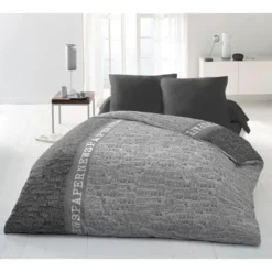 Parure De Couette Microfibre NEWSPAPER - 1 Housse De Couette 220x240 Cm + 2 Taies 63x63 Cm - Gris