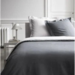 TODAY Parure De Lit 240X260 2 Personnes Percale Bicolore Gris PREMIUM
