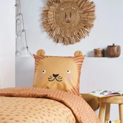 Parure De Lit Funny - 1 Personne - 140 X 200 Cm - 100% Coton - Orange Motif Enfant - TODAY