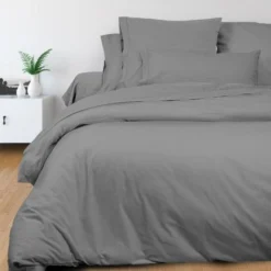 SOLEIL D'OCRE Housse De Couette Camille - Coton Percale - 220 X 240 Cm - Gris