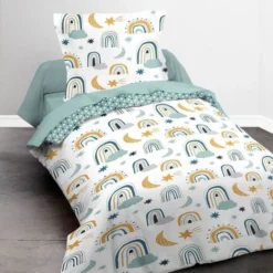 TODAY Parure De Lit Enfant Kids First 1.8 - 1 Personne - Housse De Couette 140 X 200 Et 1 Taie D'oreiller 63 X 63 Cm - Imprimé Blanc