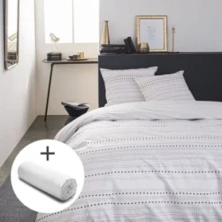 TODAY Sunshine Lot Parure De Lit - 2 Personnes - 100% Coton 57 Fils - 220 X 240 Cm Et Drap Housse 140 X 200 Cm - Blanc