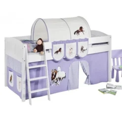 Tunnel Cheveaux Parme Lit Surélevé Blanc Laqué