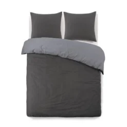 VISION Parure De Couette Flanelle Bicolore - 1 Housse De Couette 240 X 260 Cm + 2 Taies D'Oreillers 65 X 65 Cm - Gris Anthracite